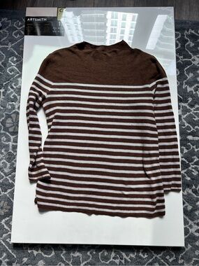 J. McLaughlin Striped Brown and White Women's Cotton Sweater S